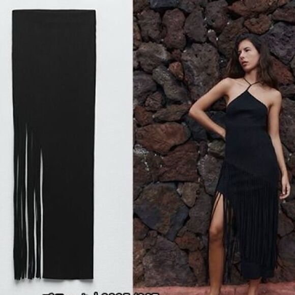 ZARA FRINGED RIBBED SKIRT - Picture 5 of 6